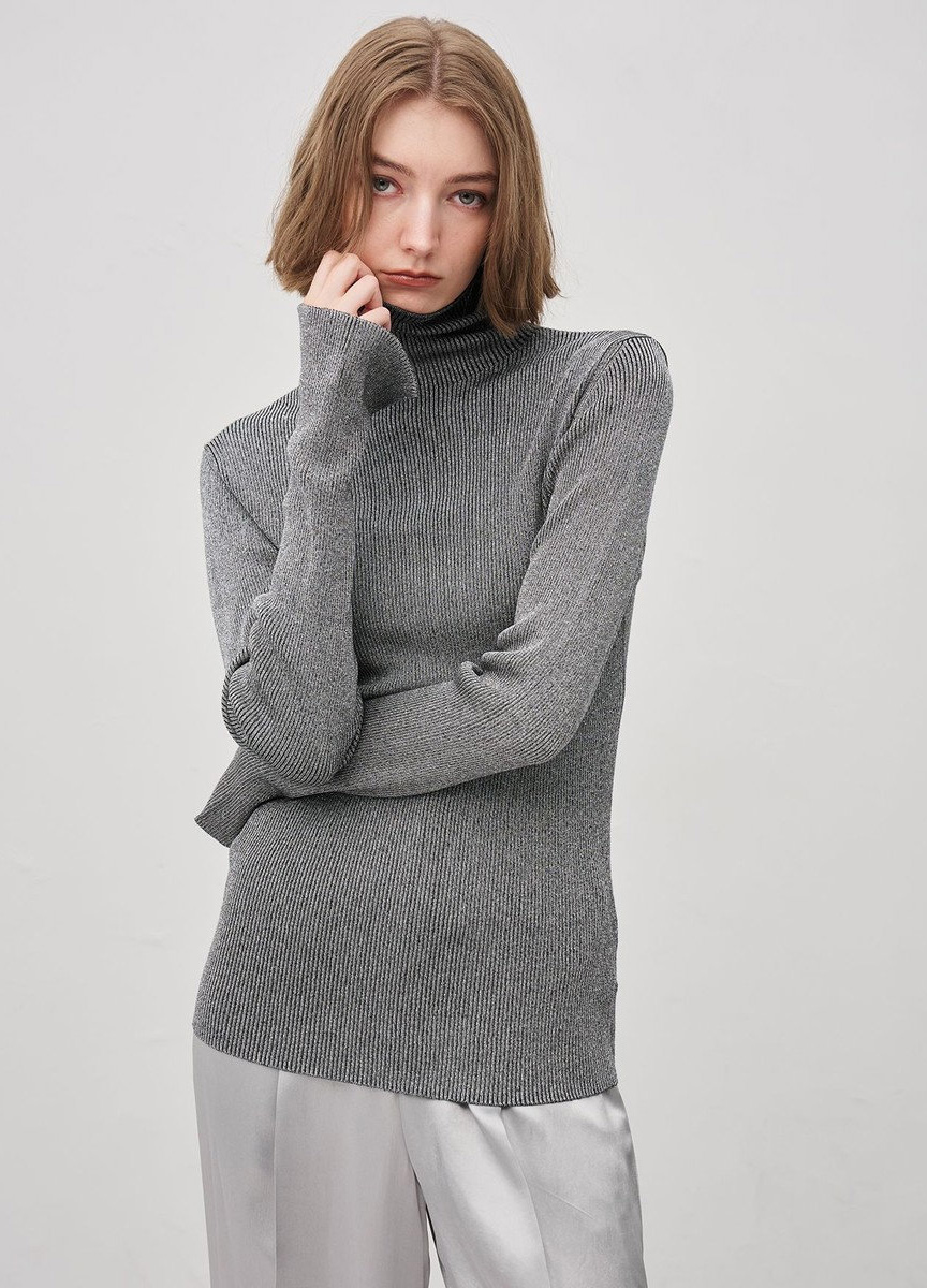 亮絲針織高領上衣